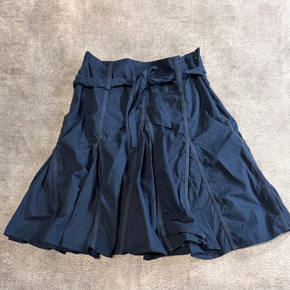 Navy Paneled Midi Skirt with Matching Belt